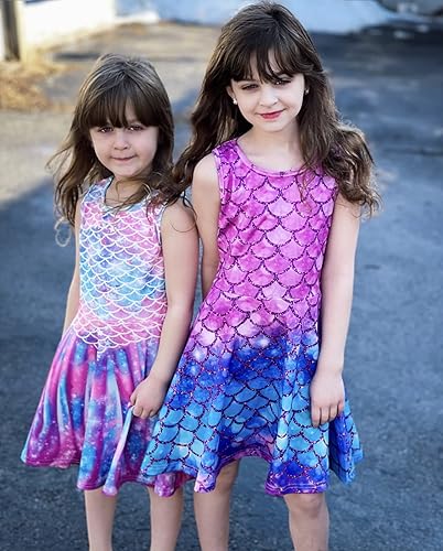 Miniatura 3 de Funnycokid Vestido de sirena para niñas, vestidos de verano sin mangas, vestido de cumpleaños, vestido de verano con vuelo, traje de 4 a 13 años
