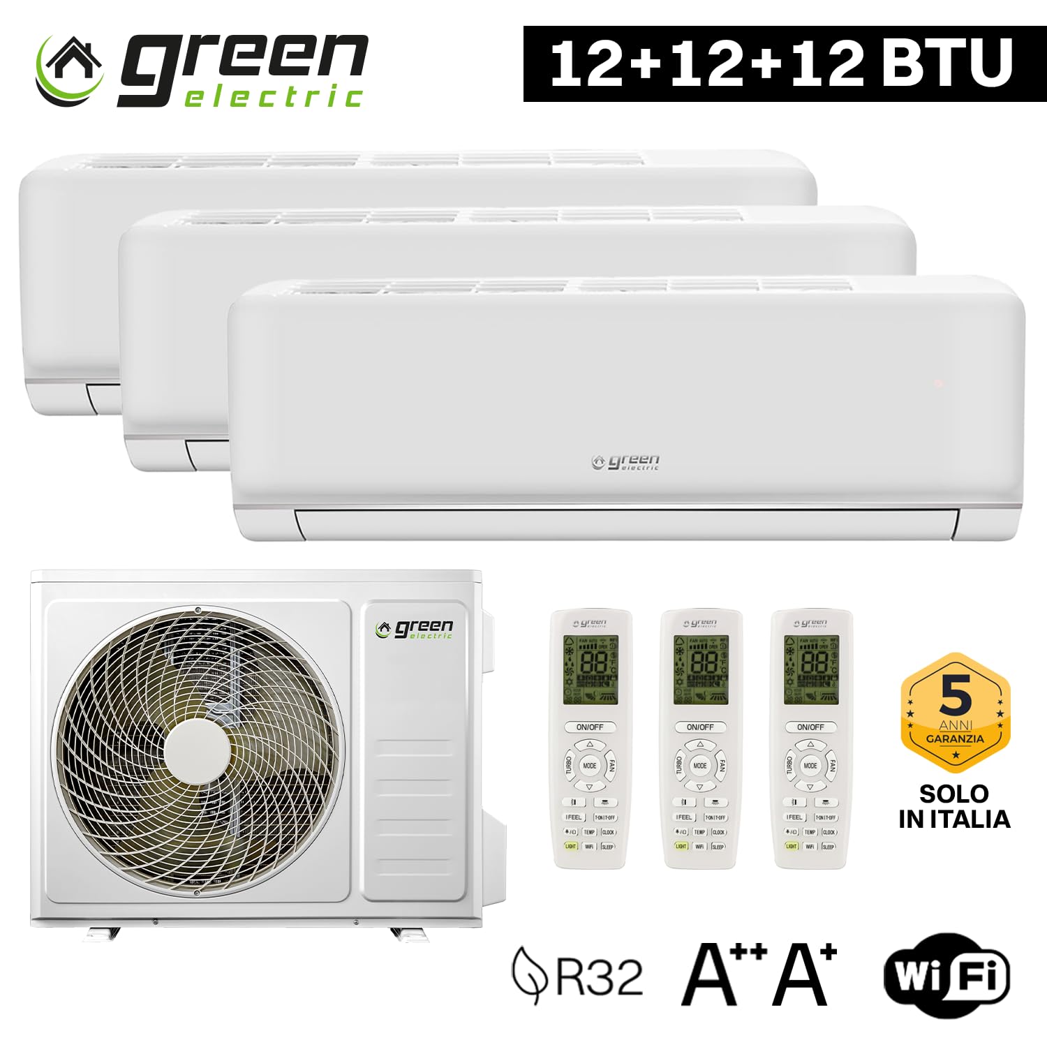 Plus Climatiseur Trial Split 12000 + 12000 + 12000 BTU, Wi-Fi R32, Efficacité Énergétique A++/A+, 3 Unités Intérieures et 1 Unité Extérieure, avec Télécommande, Faible Consommation