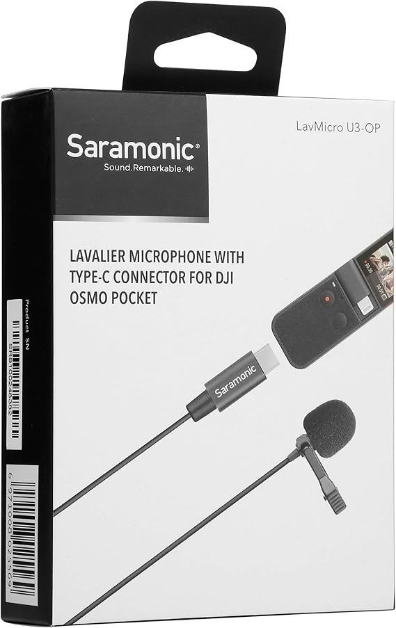Saramonic Kompakt Klipsli Çok Yönlü Lavalier Mikrofonu DJI Osmo Pocket & DJI Pocket 2 6,6 inç (2 m) Kablo ve USB-C Konektör (LavMicro U3-OP), Siyah, LAVMICROU3-OP