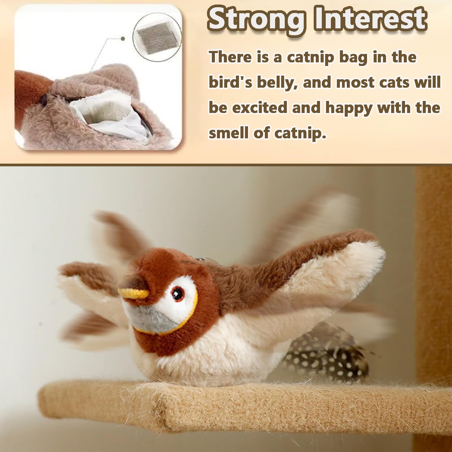 Flying Bird Cat Toy,Flapping Bird Pet Toy,Interactive Cat Toys for Indoor Cats,Interactive Chirping Bird Toy(4 pcs)