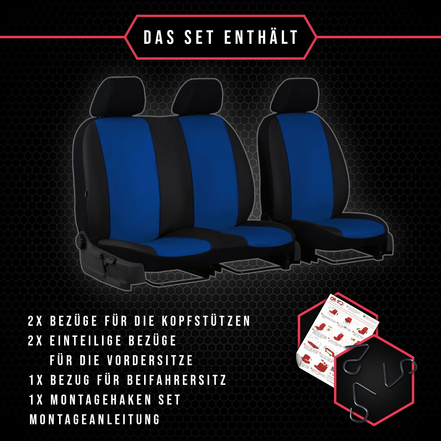2er Set Autositzbezüge Transporter universal | Bus Sitzbezüge Kunstleder Dunkel Rot für Airbag geeignet | für Vordersitze | 1+2 Autositze vorne Nicht teilbar