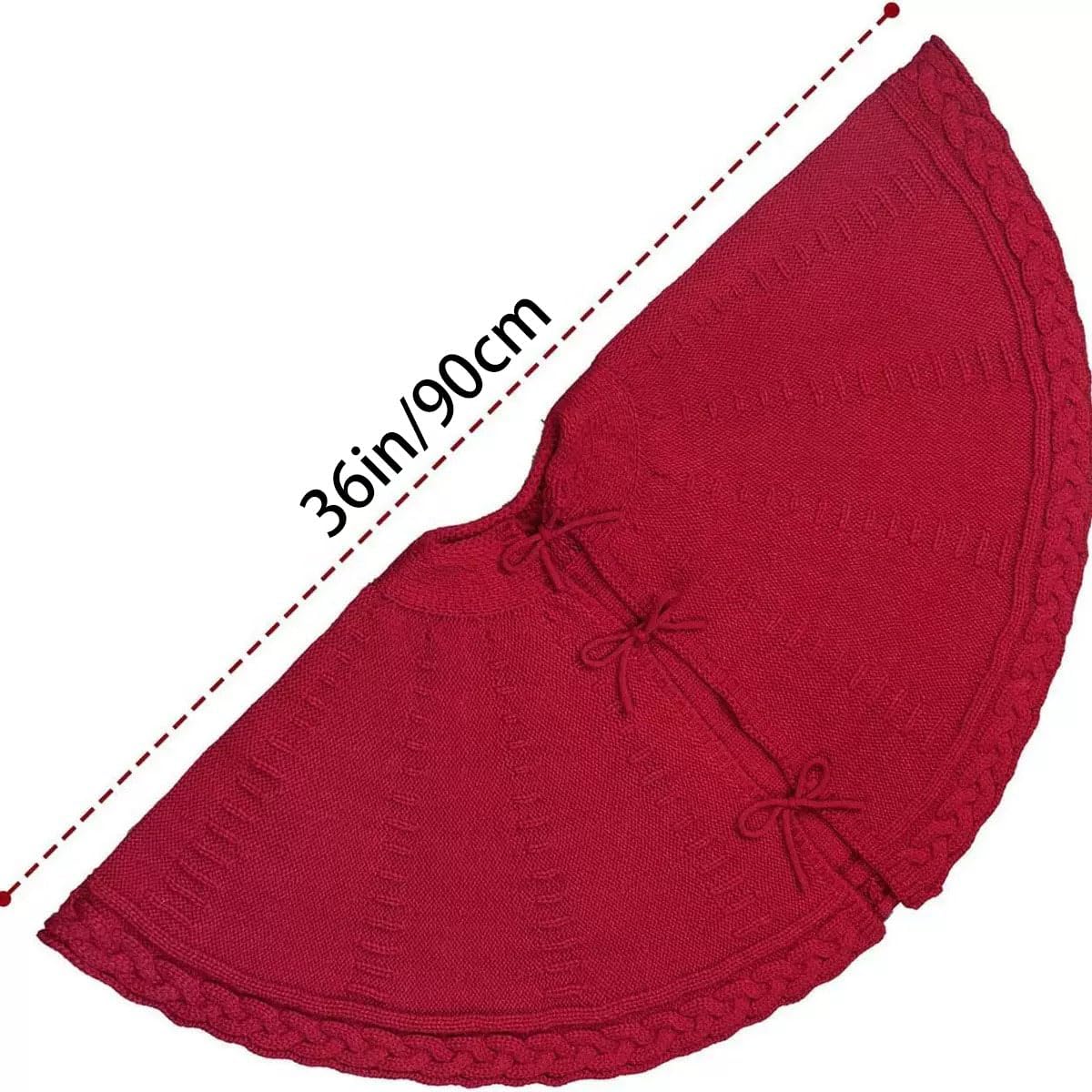 36 Inch Dark Red Knitted Christmas Maroon Tree Skirt， Large Xmas Tree Skirts Round Base for HTree Skirts, Rustic Farmhouse Decorations，for 6-8FT Tree Christmas Treer Burgundy Tree Skirt (36in)