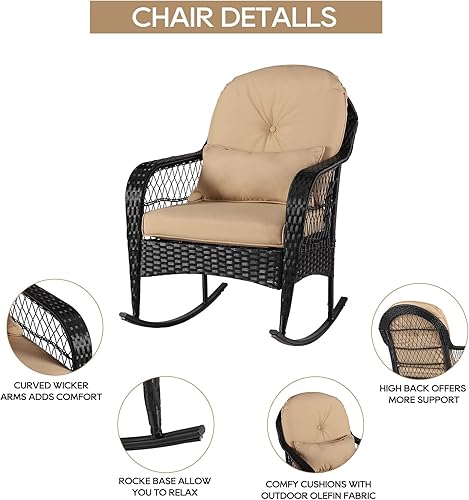 Miniatura 5 de B BAIJIAWEI Mecedora de mimbre para exteriores jardín patio porche césped balcón muebles de patio trasero silla mecedora de mimbre para todo tipo de