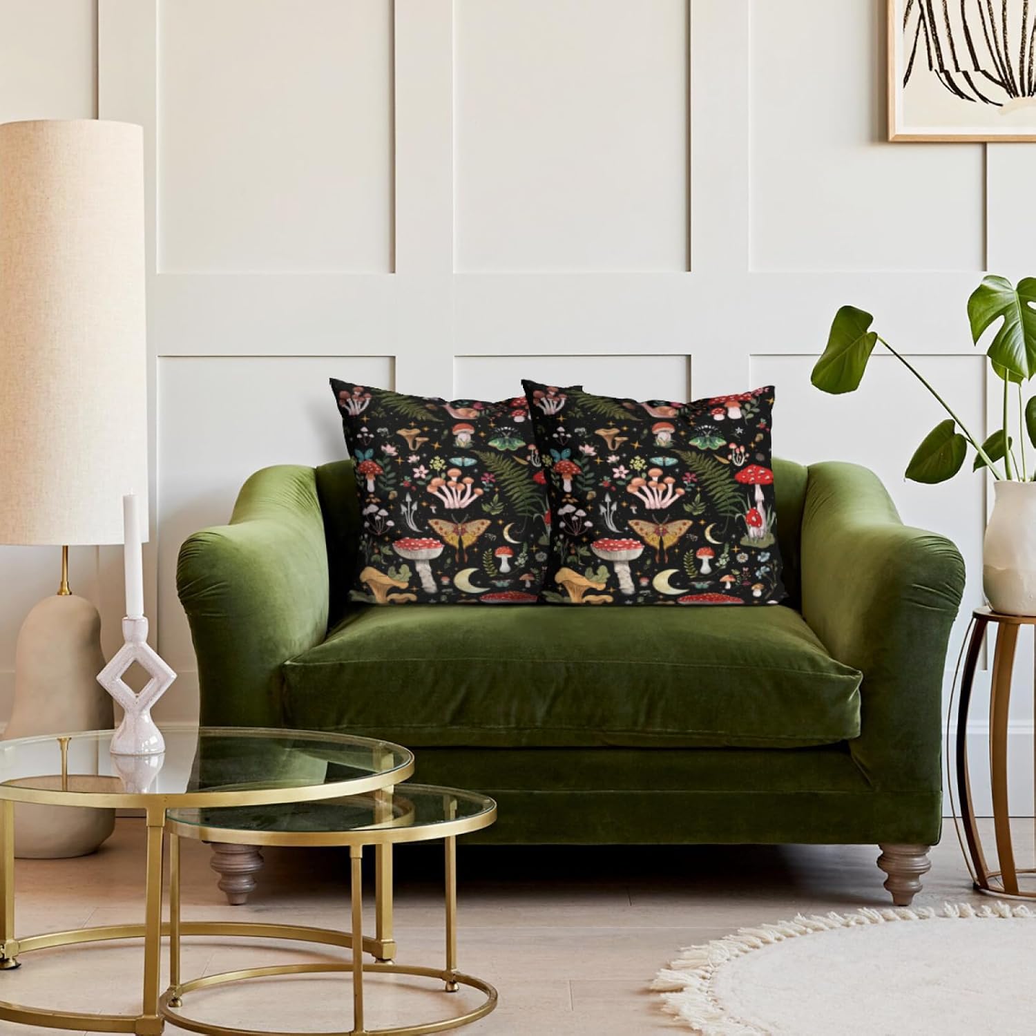 Cute Mushroom Moth Pillow Covers 18"x18" Set of 2, Witchy Decorative Throw Pillow Cases for Couch Bed Sofa Living Room Decor Aesthetic,Outdoor Gothic Cushion Covers - Image 3