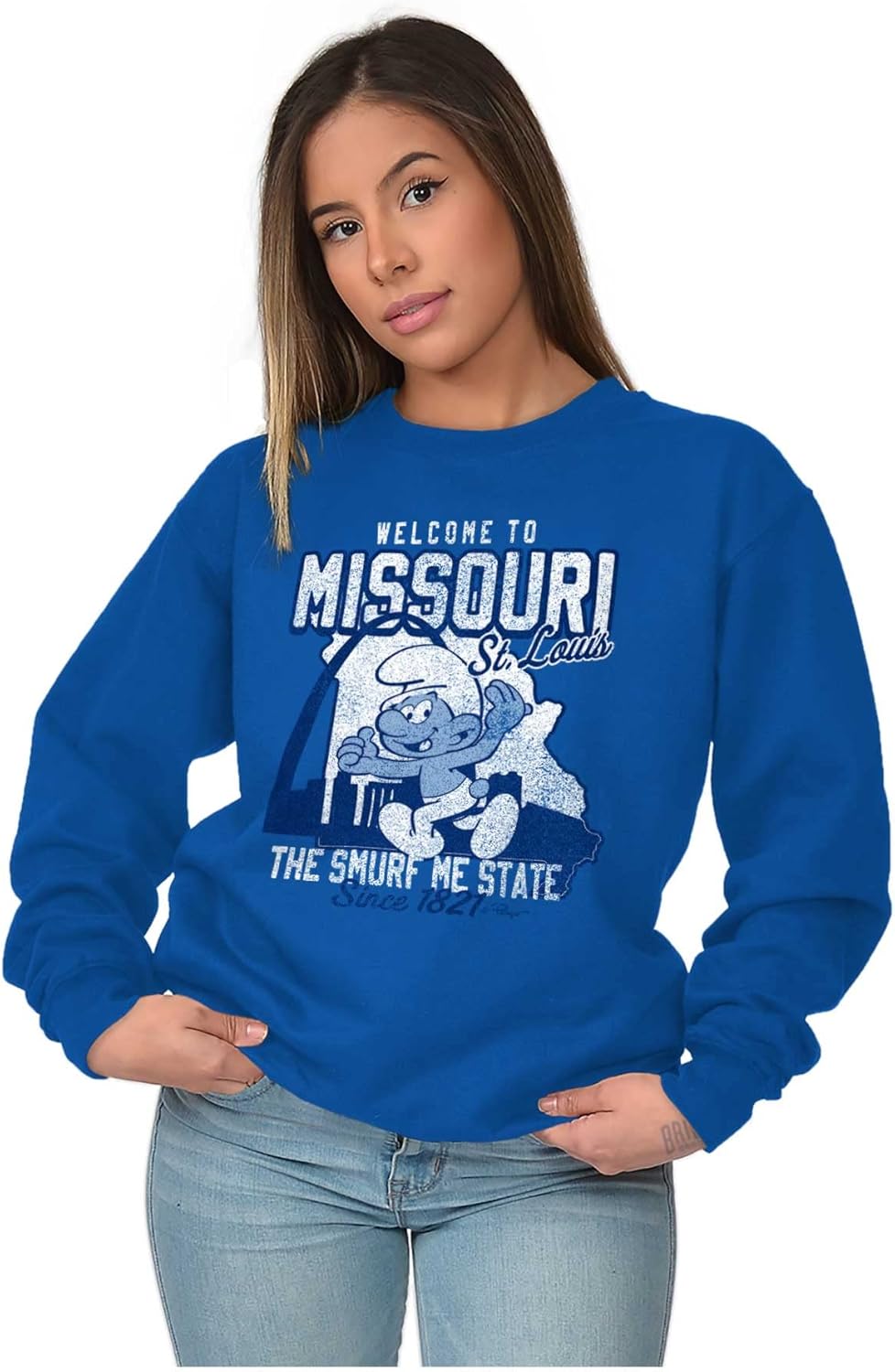 Brisco Brands Smurfs Cartoon American States Sweatshirt for Men or Women