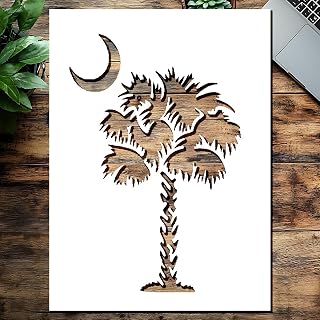 Moon and Palm Tree Stencil 11 x 8.5 Inch Reusable Plastic Template for Painting, Wall Art, Fabric, Scrapbooking and DIY Crafts