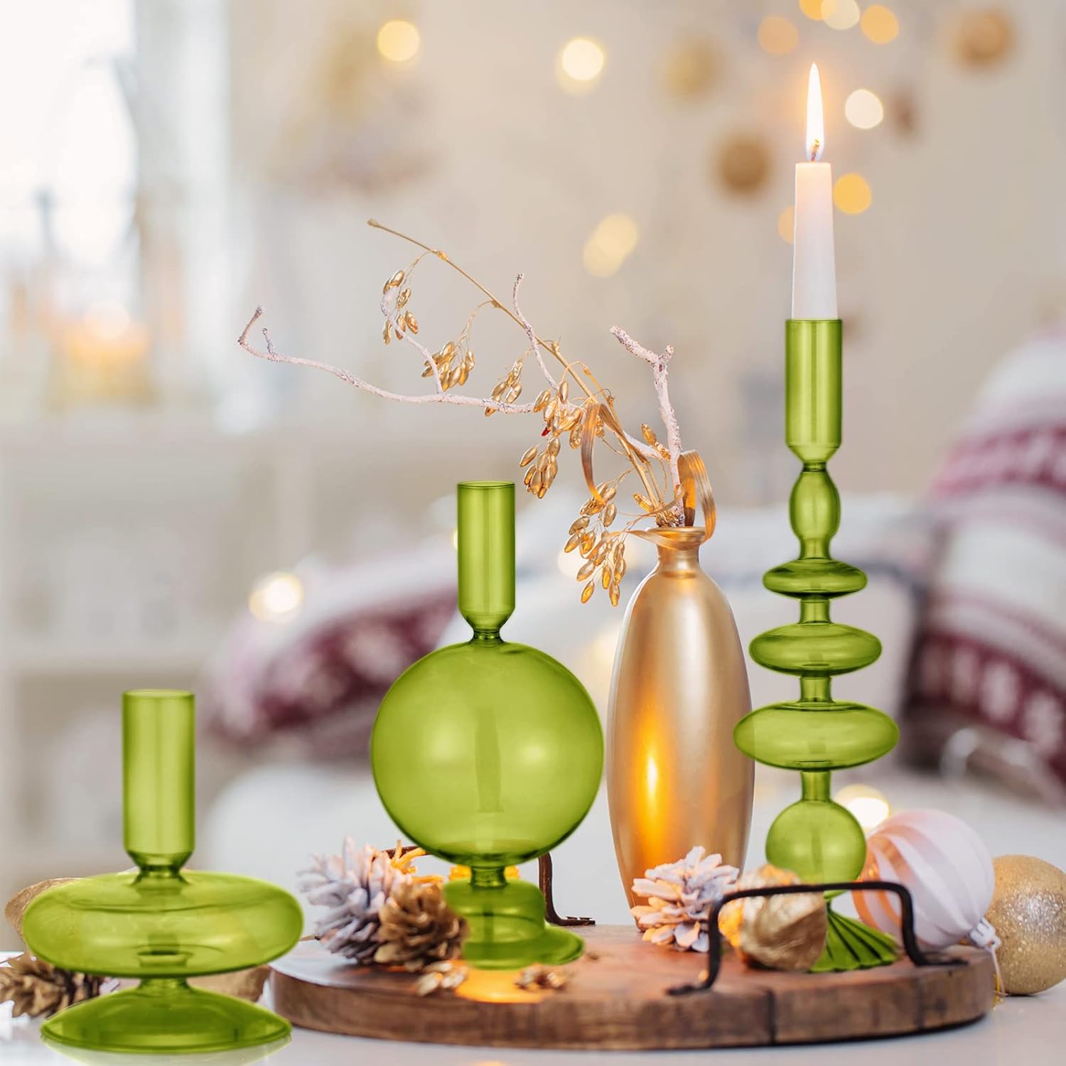 Rtteri 3 Pcs Glass Candlestick Holders Glass Candle Holders Groovy Wavy Elegant Taper Candle Stick for Wedding Home Birthday Party Easter St Patricks Day Decoration Windowsill Decor(Green) - Image 4