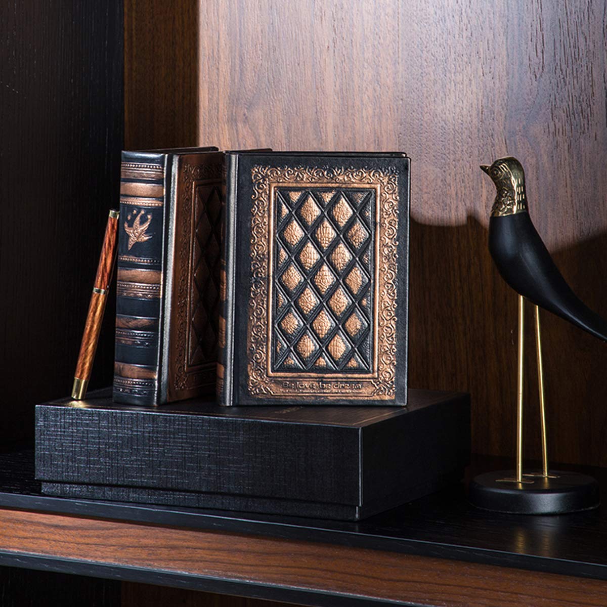 VIDOO Grande Épaississement Carnet Carnet en Cuir Vintage Embossed Cover Notepad Office School Papeterie - Bronze