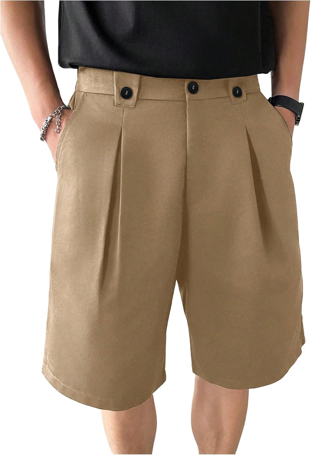 GORGLITTER Men's Pleated Dress Shorts Summer Business Casual Wide Leg Work Office Shorts Beach Vacation Holiday Outfits