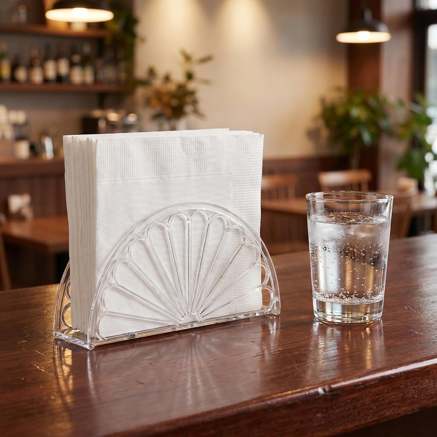 MAGICLULU Clear Plastic Napkin Holder for Paper Napkins Serviette Stand for Table Freestanding Desktop Storage for Kitchen Dining Room Bathroom Party 10 pack