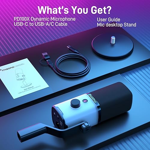 Miniatura 9 de MAONO - Micrófono dinámico para juegos Micrófono de transmisión USBXLR para PC, grabación de pódcast, software personalizable, RGB, botón de