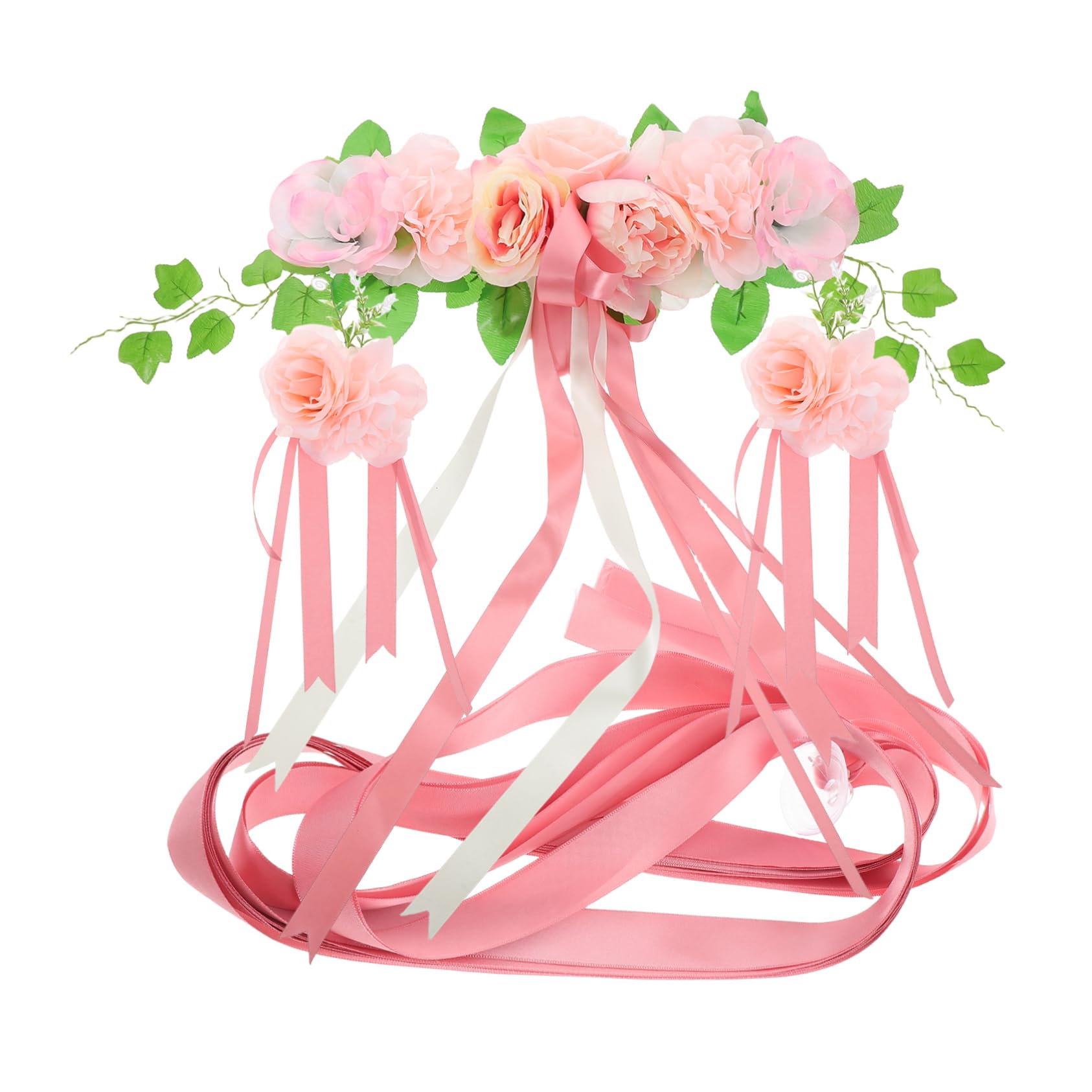 balacoo Elegantes Hochzeitsauto Dekorationsset mit Rosa Seidenblumen und Schleifen aus Bändern Einfache Installation für Fahrzeugdekoration bei Hochzeiten