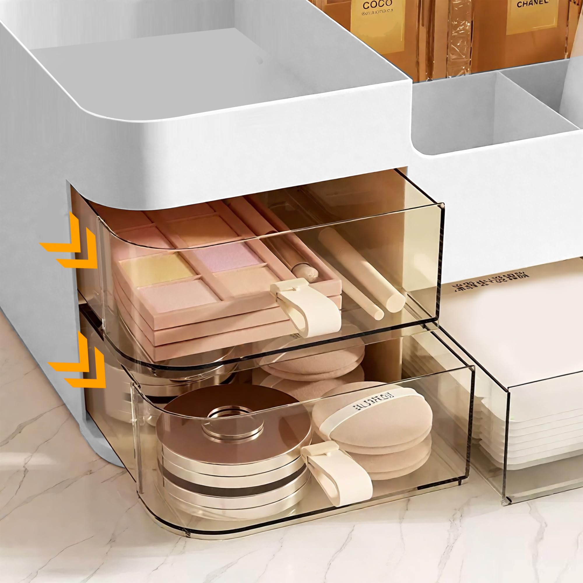Makeup Kosmetik Organizer mit Schubladen, Plastic Kosmetik Aufbewahrungsbox Waschtische, Schlafzimmer und Badezimmer, Kosmetik Box für Lippenstift & Beauty Zubehör, Weiß