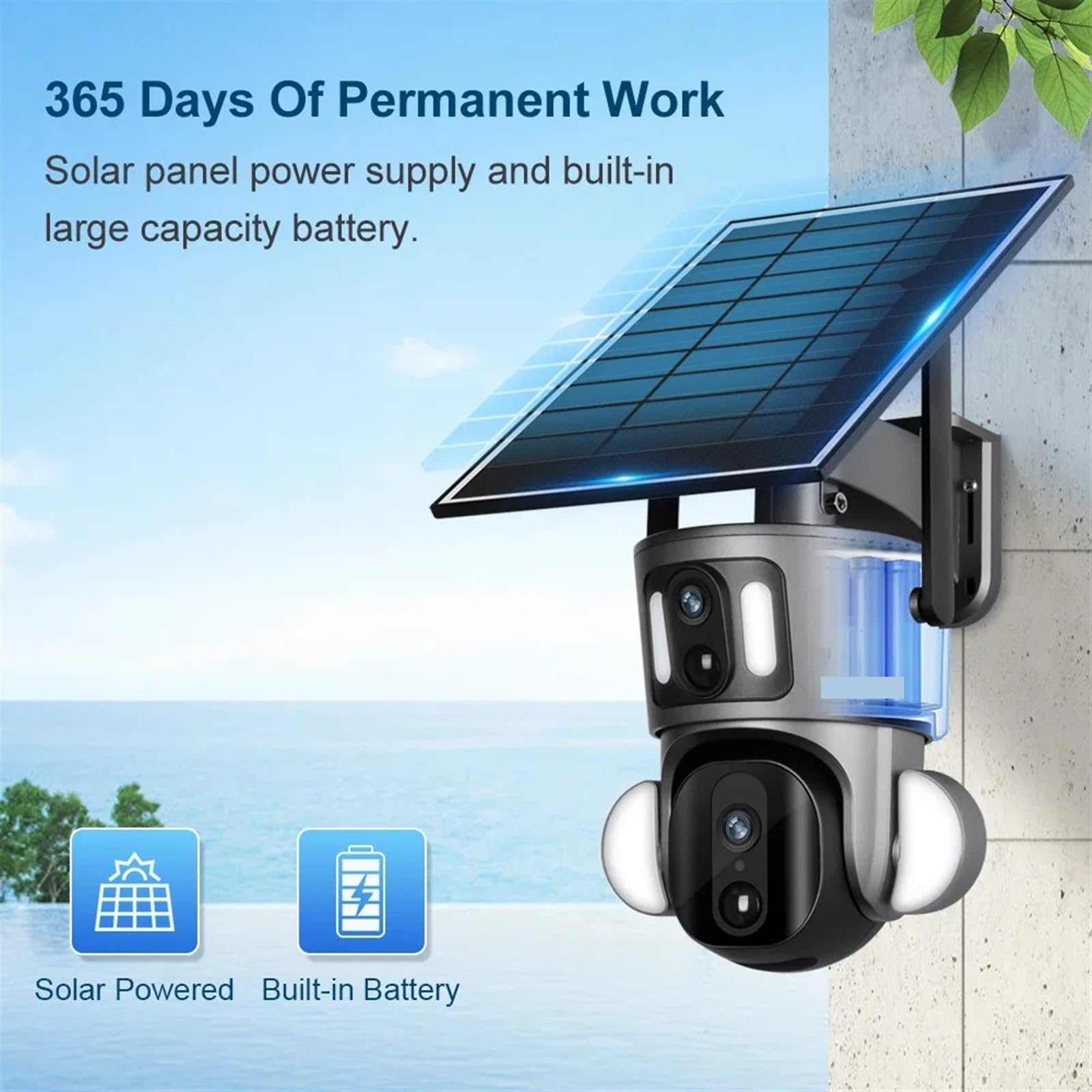 Caméra de sécurité, 9W 2K Double écran 4G caméra Solaire extérieure 4MP PTZ détection PIR Liaison vidéo Suivi Automatique de vidéosurveillance(4MP WiFi Add 64G)