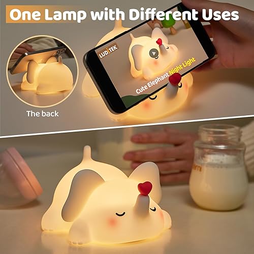 Miniatura 4 de Luditek Luz nocturna de elefante de corazón dulce, 3 niveles de brillo, de silicona, recargable, lámpara de guardería, decoración para dormitorio,