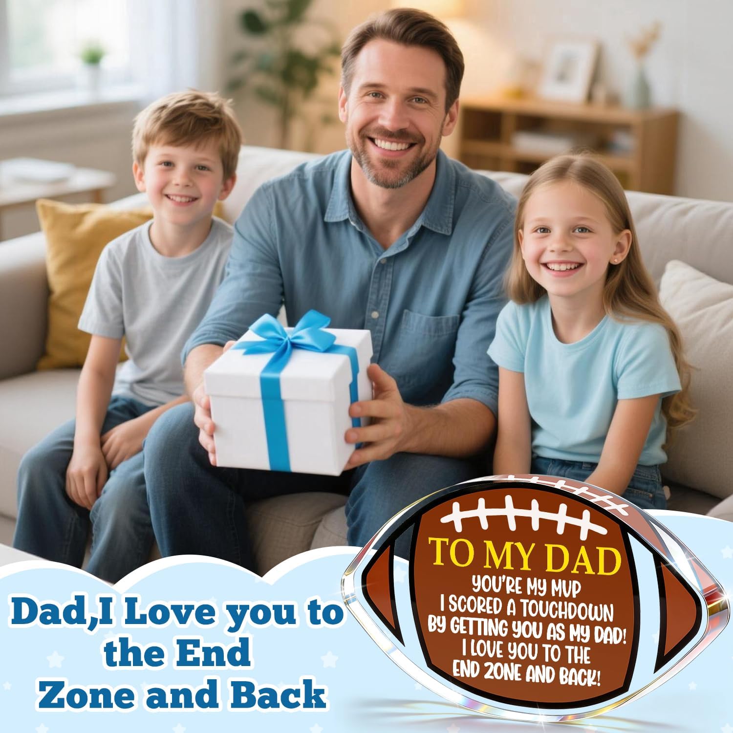 Fathers Day Birthday Gift for Dad, Dad Gifts from Daughter Son, Funny Football Decor Sign, Step First Time Bonus New Daddy Father in Law Papa Gifts for Sports Fans