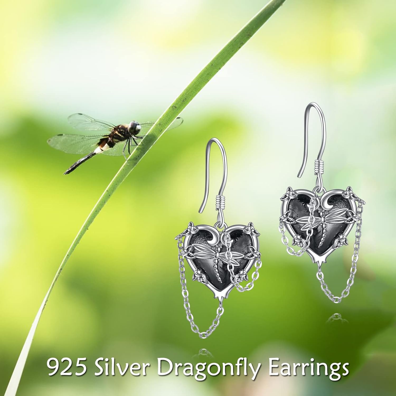 Witches Heart Earrings for Women Sterling Silver Black Heart Earrings Skull/Dragonfly/Rose/Snake/Mustard Seed/Filigree Jewelry Witchy Gifts for Women