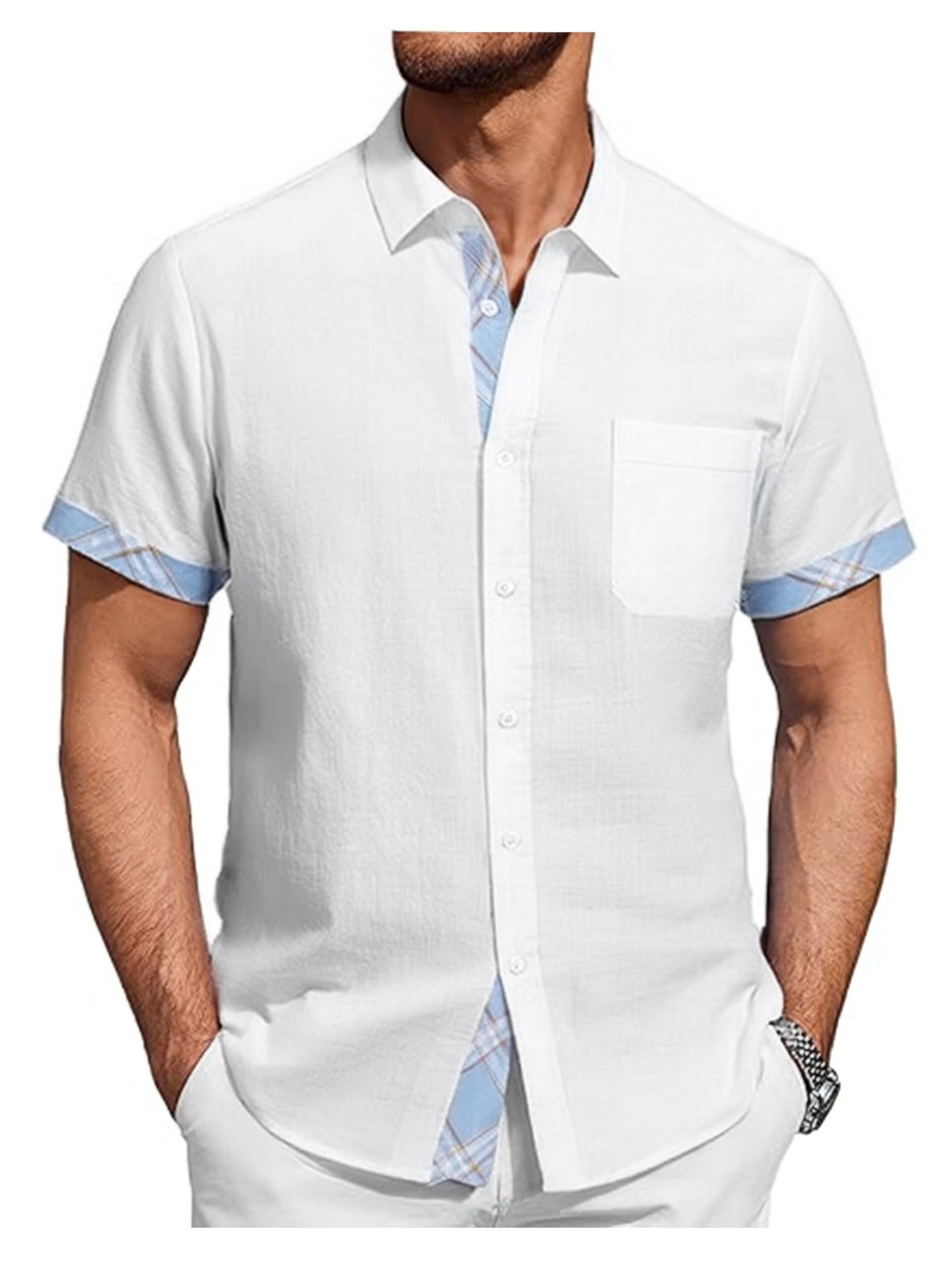 Damipow Mens Casual Button Down Shirts Short Sleeve Fashion Vacation Beach Shirts