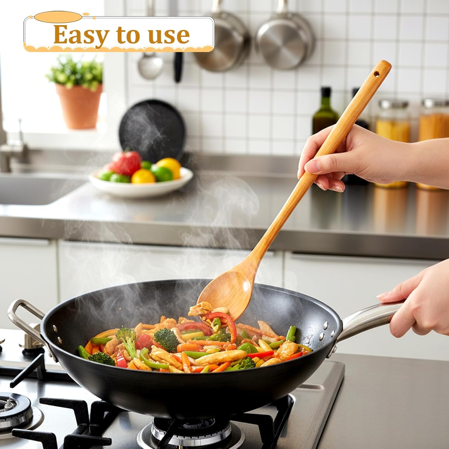 13Inch Wooden Spoons for Cooking, Long Handle Wooden Cooking Spoon, Mixing Spoons, Non Stick Cookware Tasting Stirring Spoon, Smooth Finish wood Cooking Utensils - Image 6