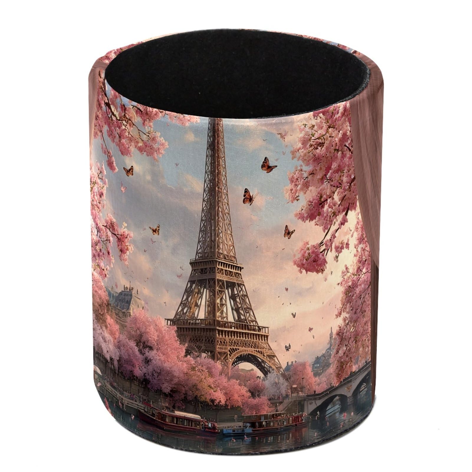 FWJZDSP Cherry Blossom Paris Pencil Cup Pen Organizer Makeup Brush Holder for Office Home Countertop Desk Accessory Storage