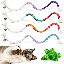 4 Pcs Natural Catnip Chew Rope for Cats, Catnip Toys for Indoor Cats, Teeth Cleaning, Interactive Cat Toy, Enrichment Play, Kitten Teething Chew Toy