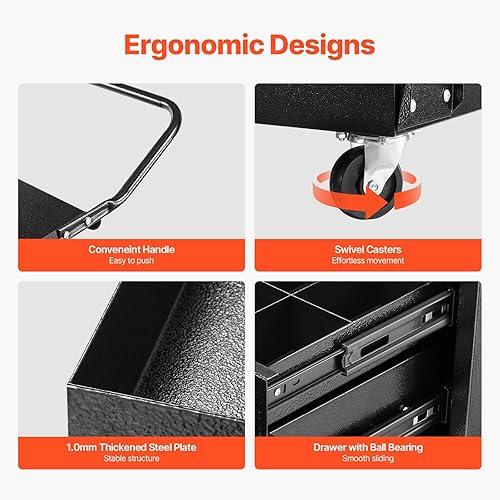 Miniatura 7 de VEVOR Carro de soldadura de 2 niveles y 4 cajones, carrito de soldador con capacidad de peso estático de 265 libras, ruedas giratorias de 360,