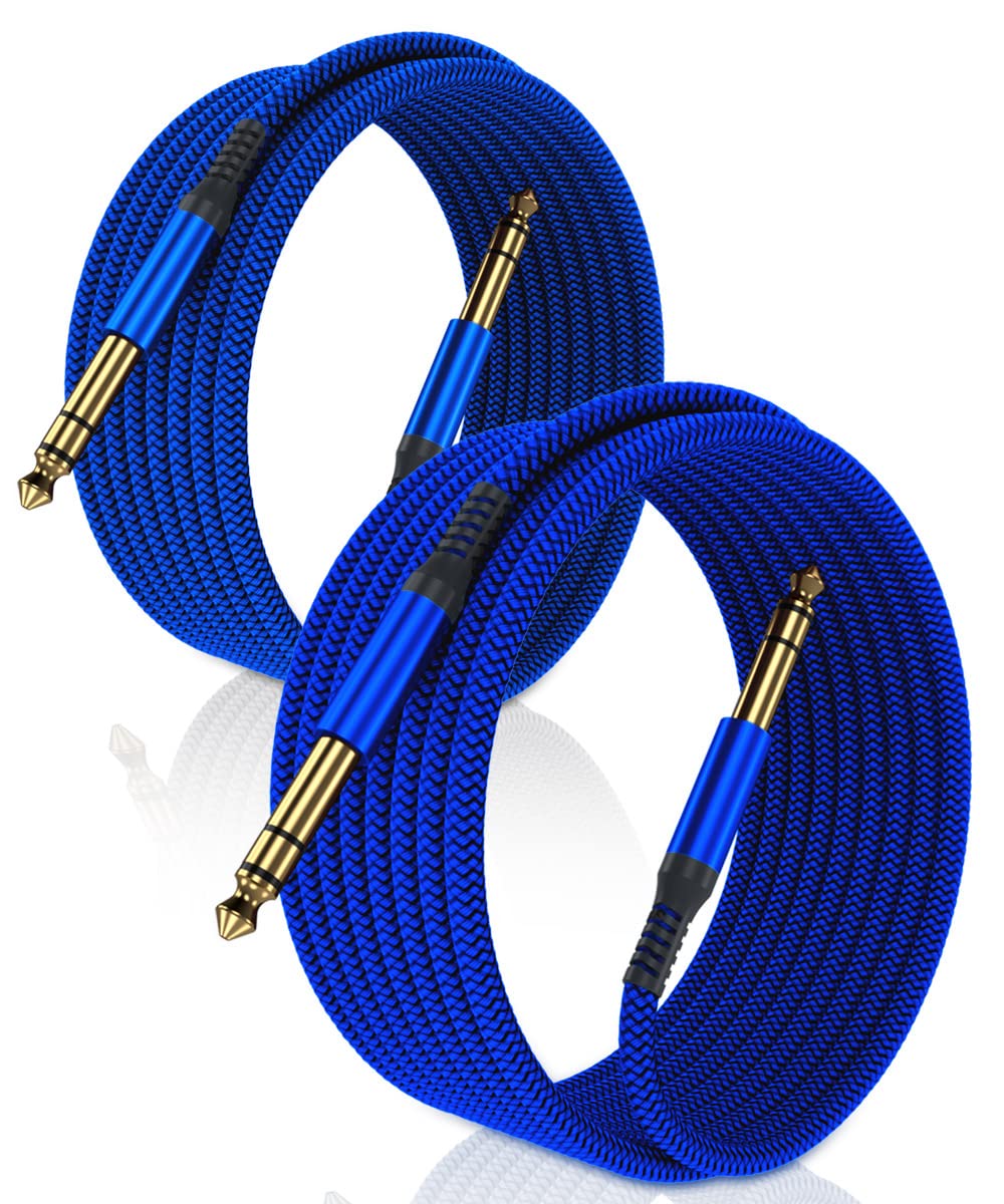 RUXELY 6.35mm TRS Instrument Cable 3M 2-Pack,Straight 1/4 Inch Male Jack Stereo Audio Interconnect Cord,6.35 Balanced Lead Line for Electric Guitar,Bass,Keyboard,Mixer,Amplifier,Amp,Speaker,Equalizer