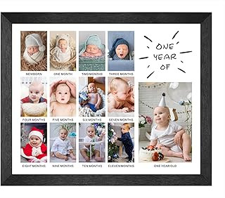 My Baby First Year Picture Frame 12 Months Baby Keepsake Photo Frame 13 Photo Inserts First Birthday Monthly Photo Collage Gender Neutral Baby Milestone Nursery Decor Wall Hangins New Mom Gift (White)