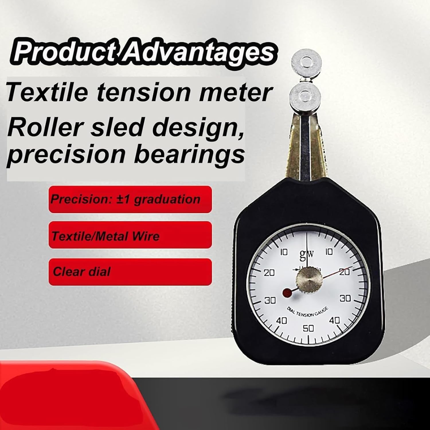 Medidor de tensión de hilo, indicador de dial de doble puntero, escala de precisión ± 1, rango de medición 25-250 gw para proyectos textiles, ideal para tejer y hacer ganchillo