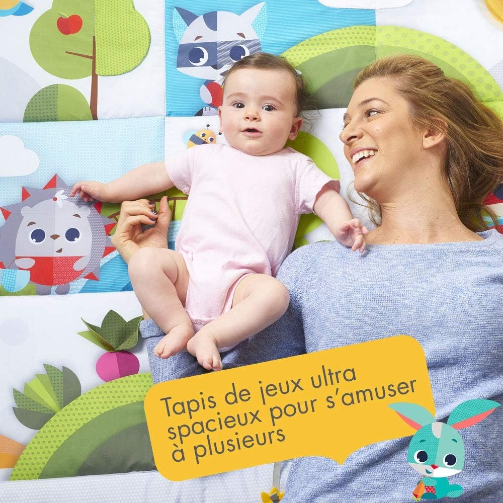 Tiny Love Super Mat, Tapis d'Éveil Bébé XL (150 x 100 cm), 0+ Mois, 9 Activités, Tapis Sensoriel Bébé Doux, Miroir (en Position sur le Ventre), Act. Cache-cache, Anneau de Dentition, Meadow Days