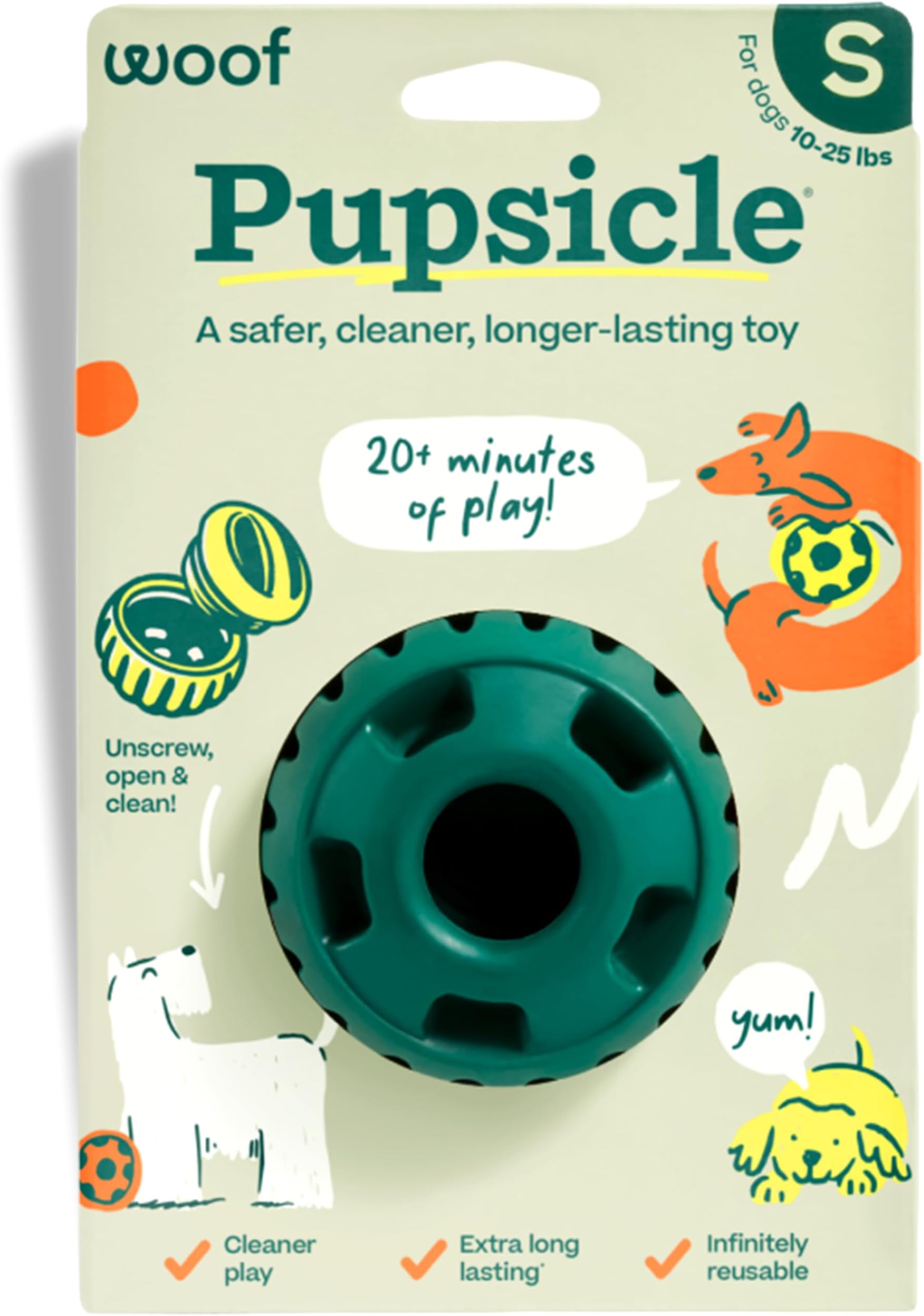 Woof Pupsicle, Long-Lasting Dog Toy to Keep Your Pup Distracted, Safe for Dogs, Easy to Clean, Fillable Dog Toys - Small 10-25 lbs