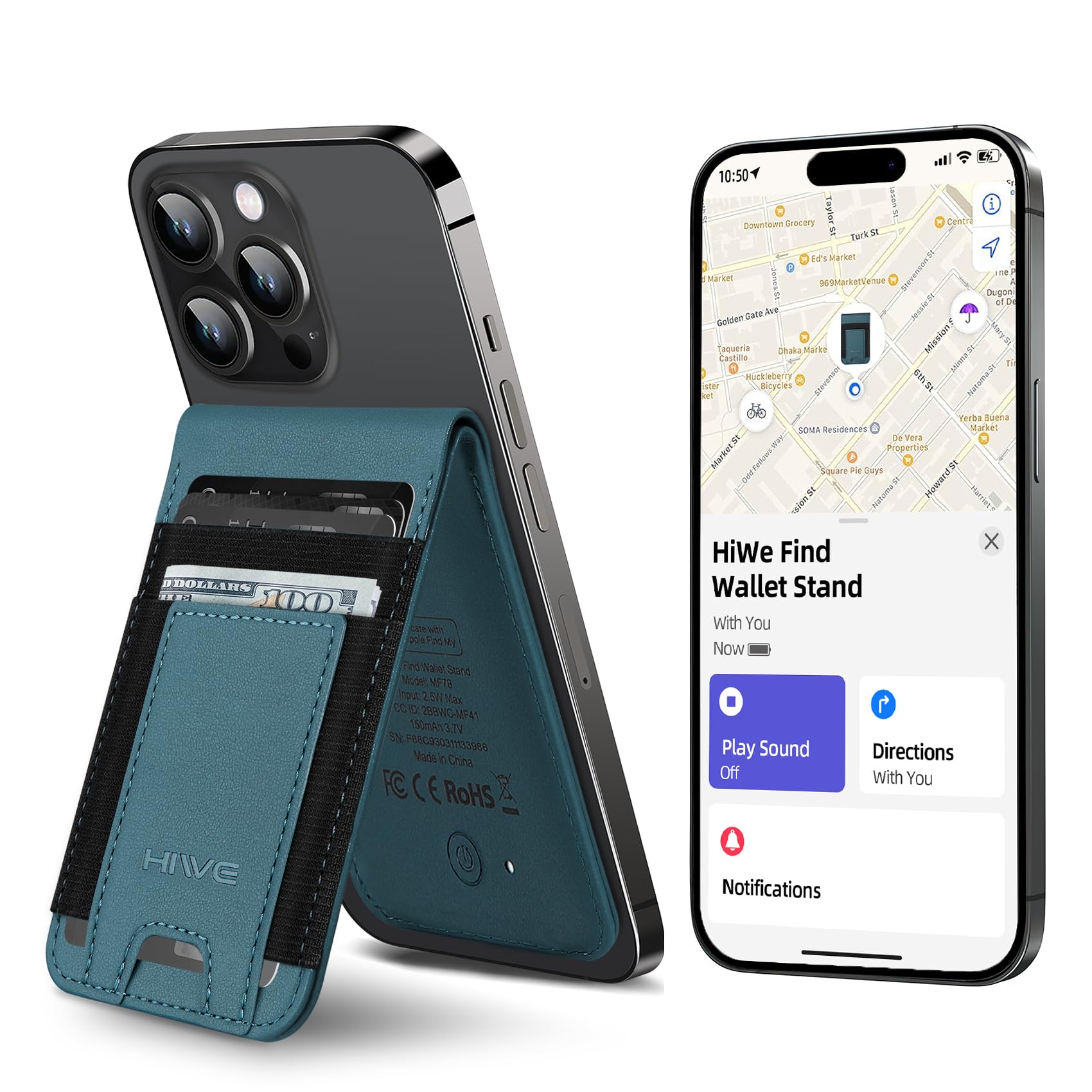 HiWeHiWe for MagSafe Wallet Stand with Find My, Anti-Lost Strongest Magnetic Wallet for iPhone 17/16/15/14/13/12 Series, 9 Cards Holder, Leather RFID, Dark Blue