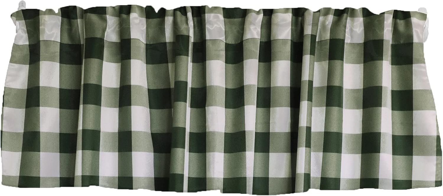 lovemyfabric 100% Polyester Buffalo 2 Inch Checkered Plaid Design Kitchen Curtain Valance Window Treatment 58" Wide (15" Tall, Black Tan)