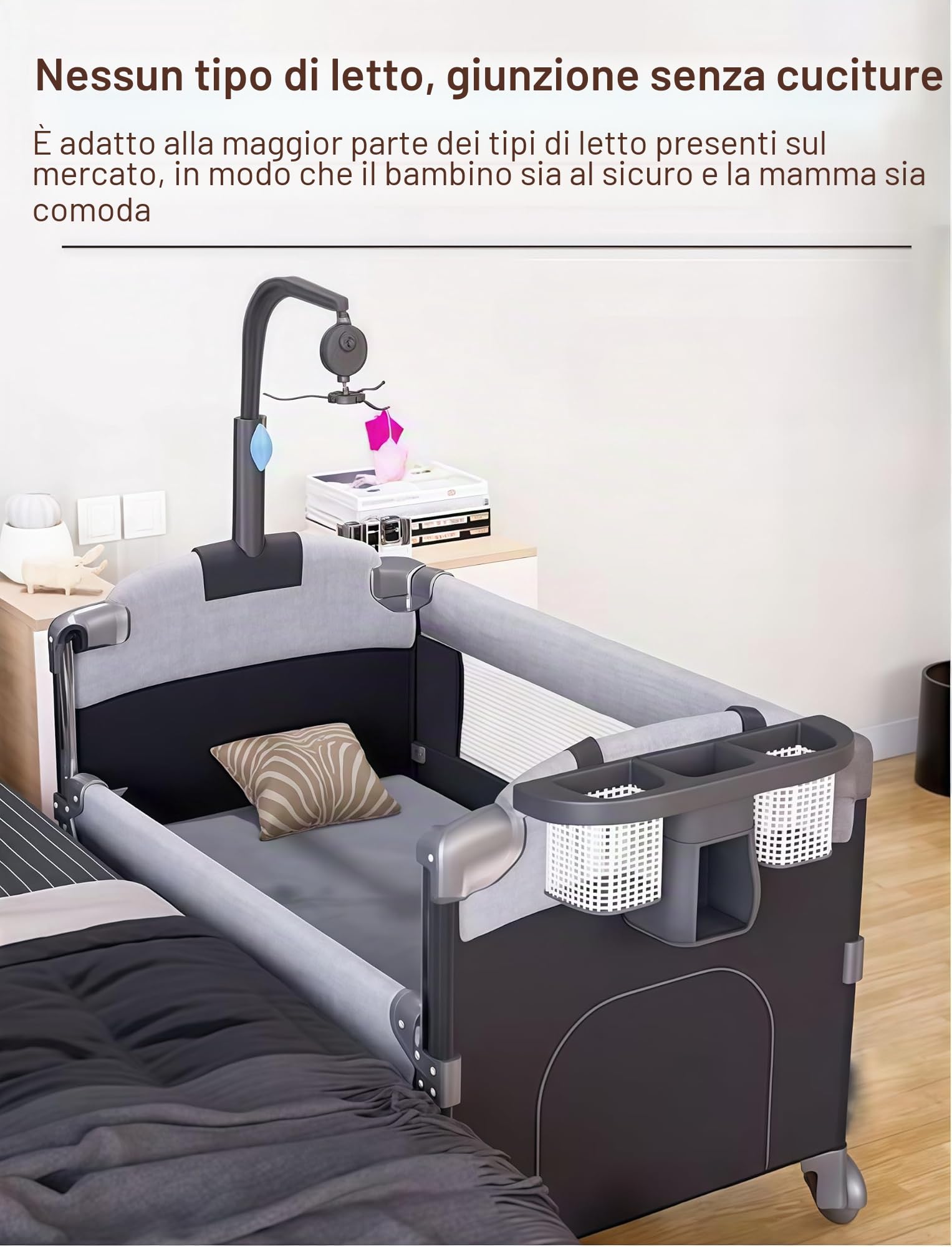 MoLi Lettino da Campeggio per Bambini con Fasciatoio, Altezza Regolabile Culla da Campeggio, Comodo e Robusto Lettino Bambino 0-3 Anni, Pieghevole e Mobile Baby Bed (6602 Grey without Net)