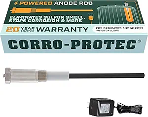 Powered Anode Rod for Water Heater, 20-Year Warranty, Eliminates Rotten Egg/Sulfur Smell within 24 hours, Stops Corrosion and Reduces Limescale, Electrical Anode Rod Made of Titanium