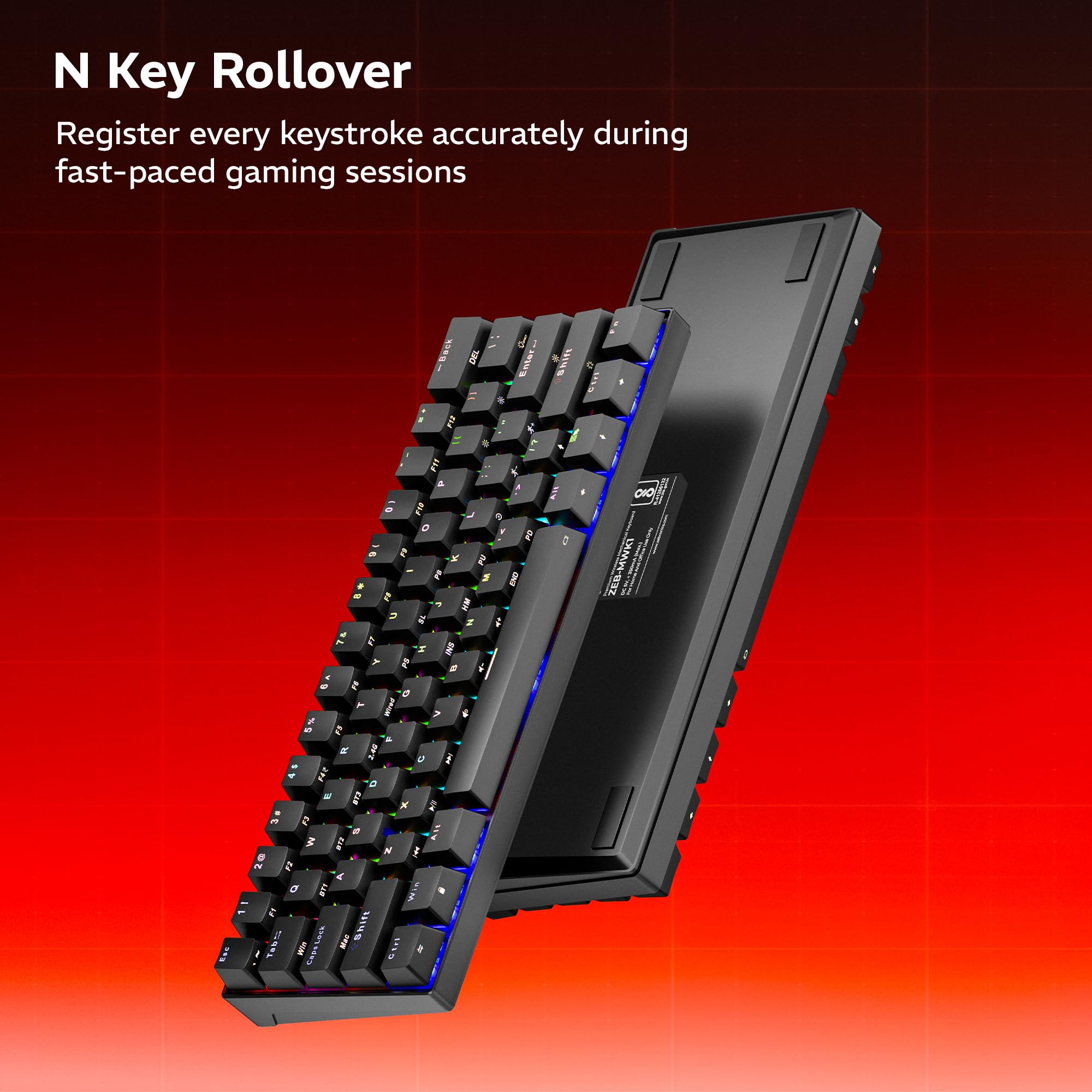 Zebronics Max Ninja 61W Mechanical Keyboard, 60% Compact Layout, Tri-Mode Rechargeable, N-Key Rollover, Linear Red Switches, 1000Hz Polling Rate, 61 Keys, Software Support, Win & Mac Support — Amazon image 7