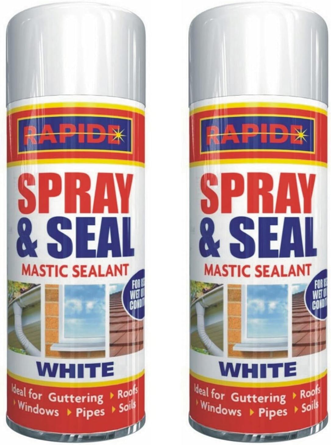 White Spray & Seal 2 X 400ML Mastic Sealent Leak Spray - Ideal for Roof, Guttering, Pipes, Windows, Soil - Long Lasting Protection, Quick Drying & Repair, Waterproof
