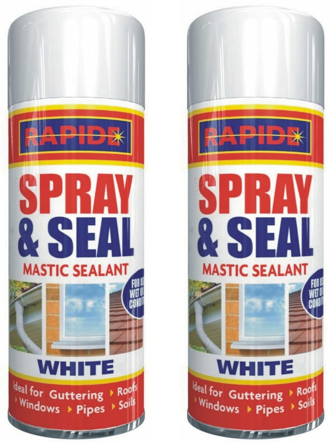 White Spray & Seal 2 X 400ML Mastic Sealent Leak Spray - Ideal for Roof, Guttering, Pipes, Windows, Soil - Long Lasting Protection, Quick Drying & Repair, Waterproof