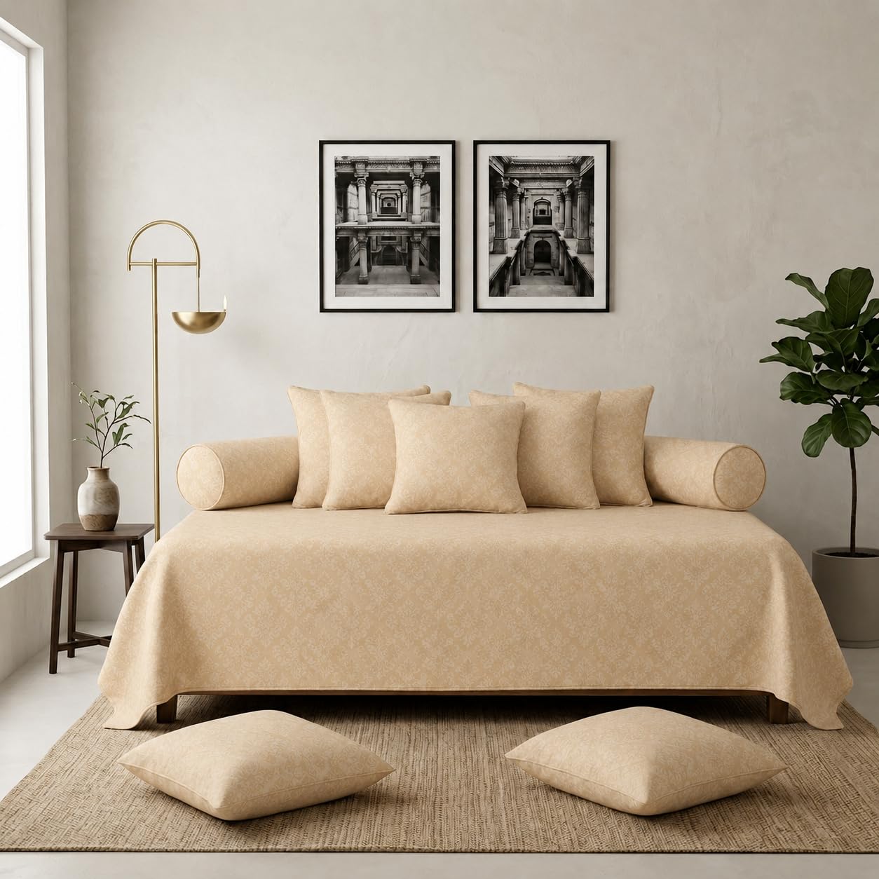 Diwan Set with Bolster and Cushion Covers, Floral Jacquard Pattern, (1)-picture-20