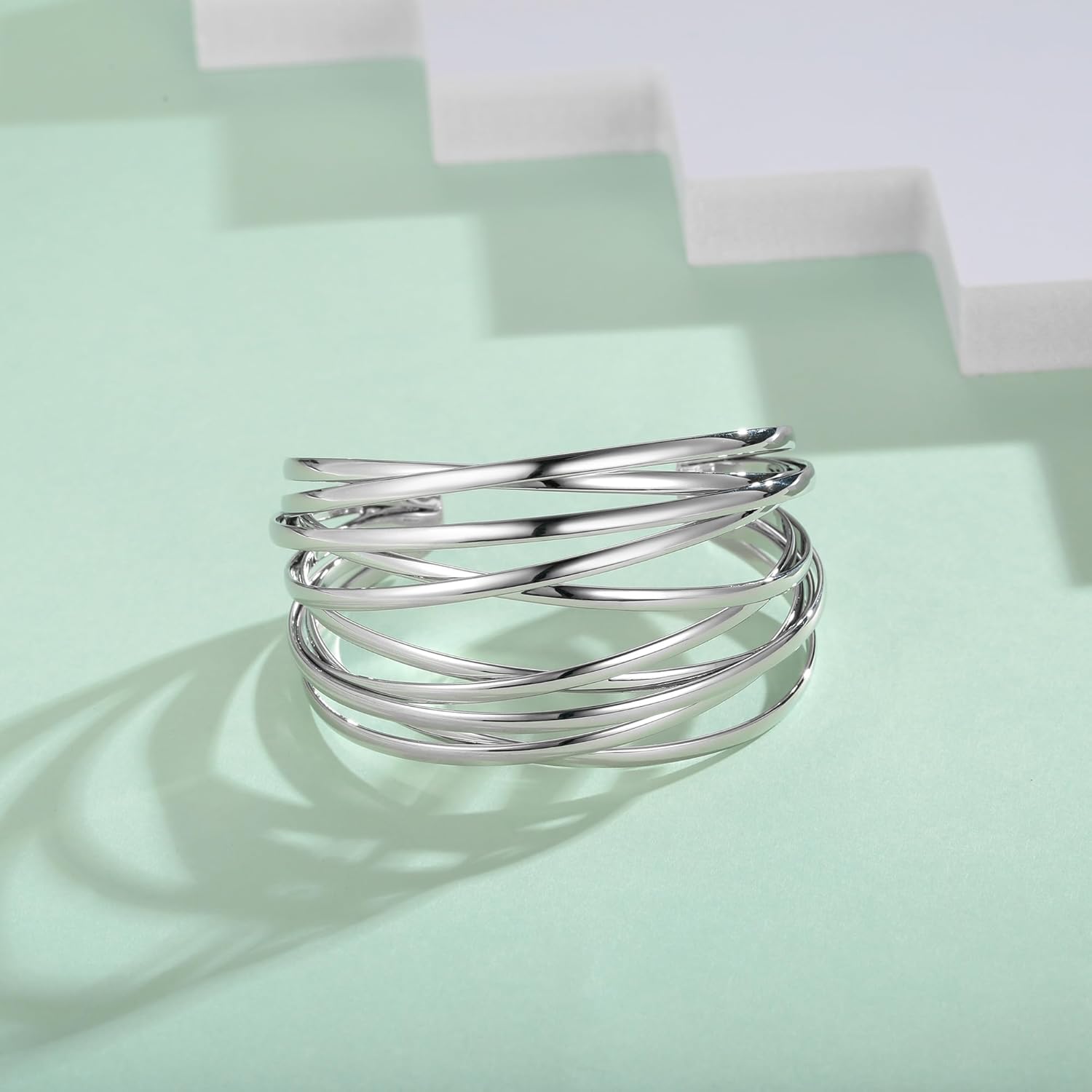 Gold Cuff Bracelet for Women Chunky Multi-layer Cross Wire Open Bracelet Hollow Wide Cuff Bracelets Adjustable Gold Open Cuff Bangle Bracelet - Image 5