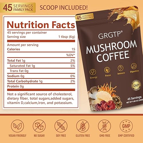 Miniatura 7 de GRGTP Café de Setas - Mezcla de Superalimentos con 6 Adaptógenos (Cordyceps, Oreja de León, Reishi y Otros)  Energía sin Nerviosismo, Enfoque