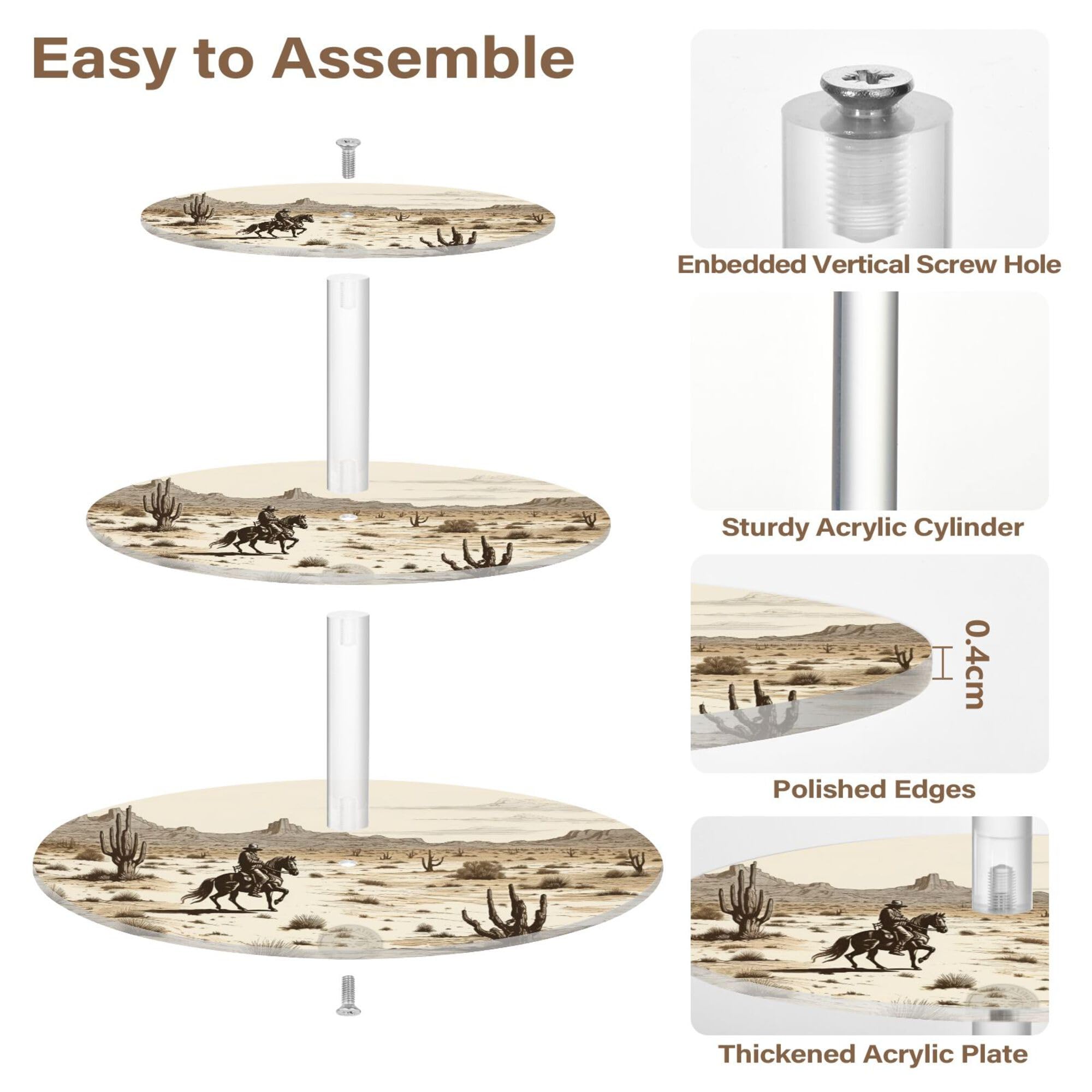 PYBUG Western Cowboy 3 Tier Acrylic Cupcake Stands Tower,Dessert Table Display Set for Tea Party,Wedding,Birthday, Baby Shower