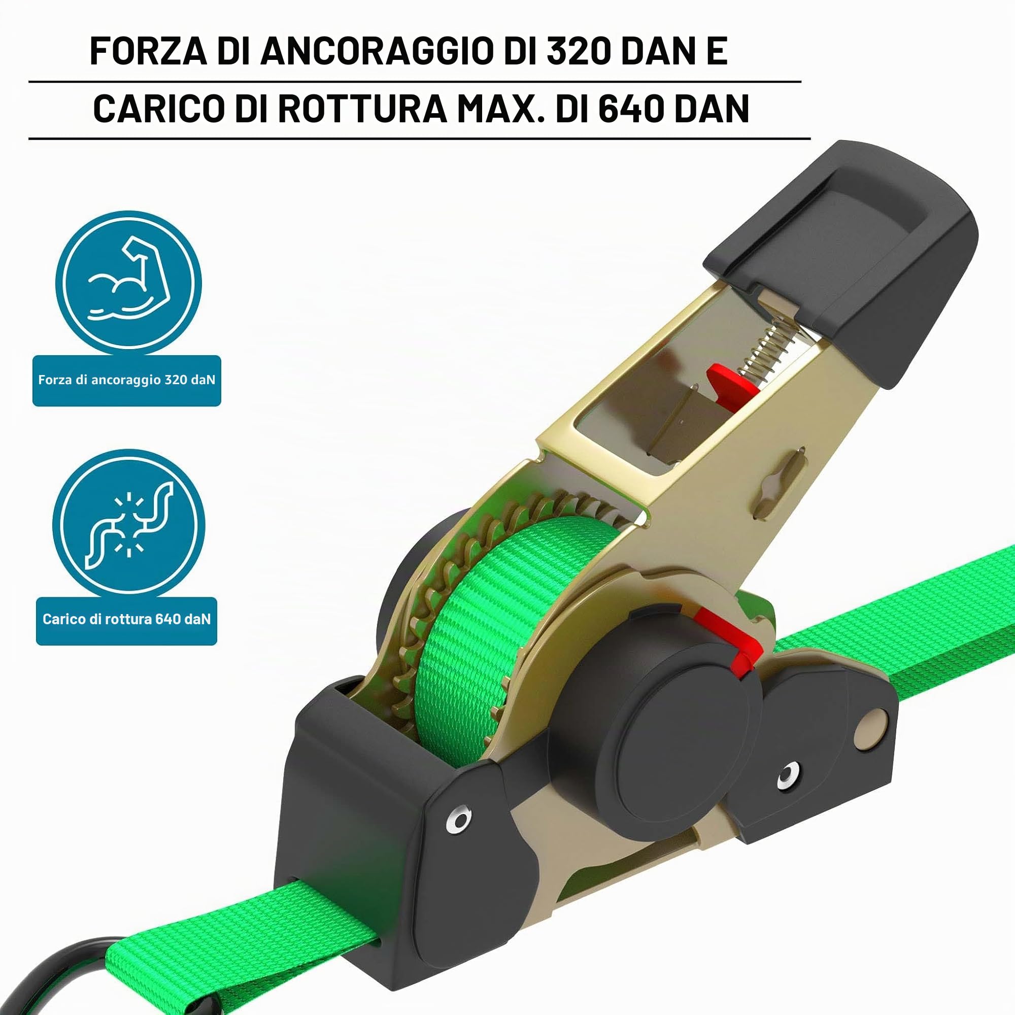 Cinghia di ancoraggio a cricchetto set 4 cinghie di fissaggio 3 m x 25mm 320 daN