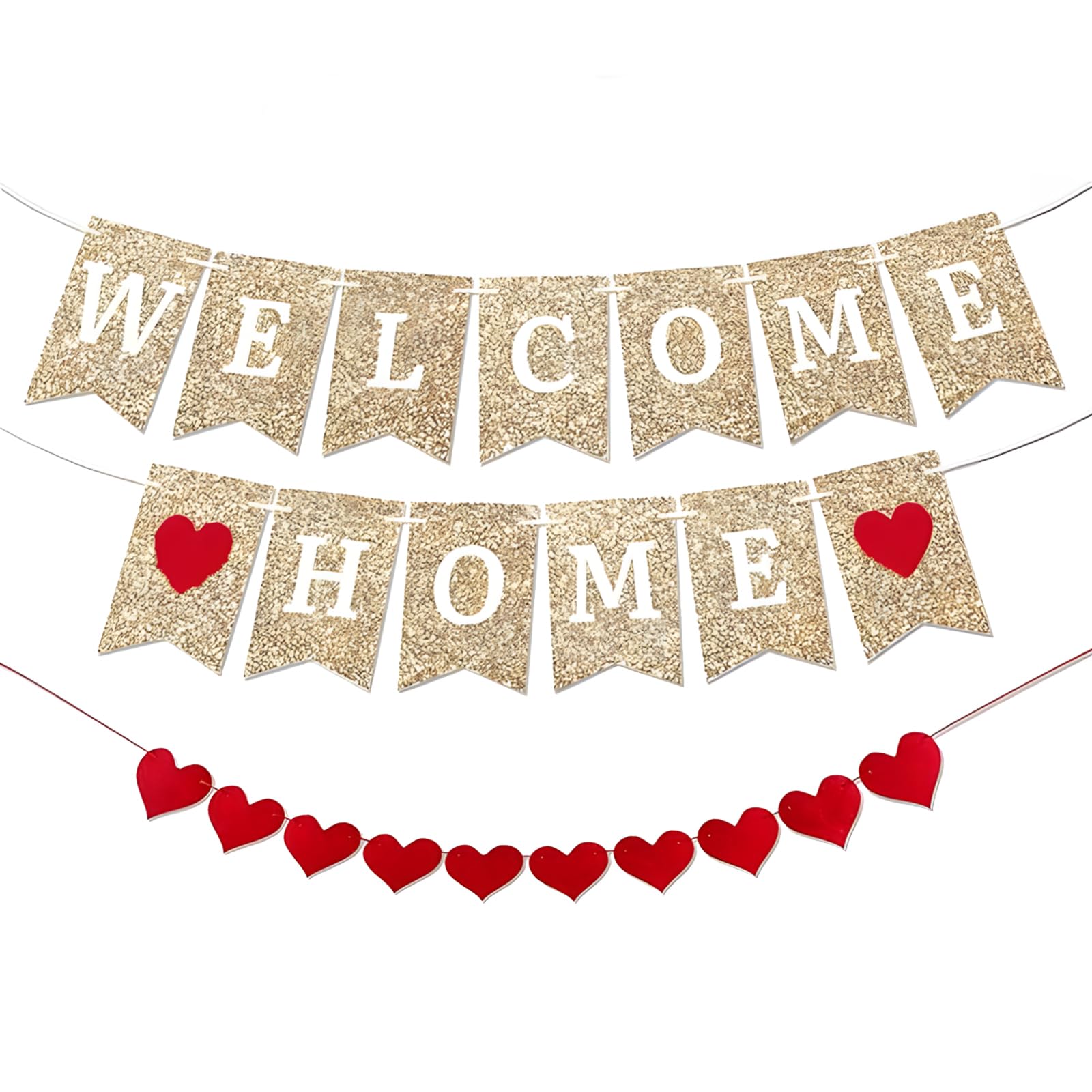 Willkommen Zuhause Girlande – 2,8 M, Goldfarben, Für Heimkehrfeiern, Party-Deko & Familienfeste Welcome Home Girlande