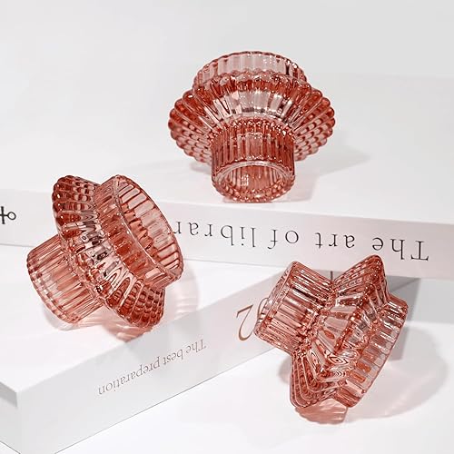 Miniatura 8 de Juego de 3 portavelas reversibles, cónicos de cristal rojo y candelita para centro de mesa, boda, fiesta, decoración del hogar