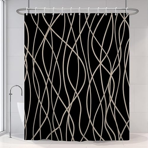 Miniatura 43 de Cortina de ducha pequeña a rayas gris claro degradado para baño, 36 x 72 pulgadas, juego de cortina de ducha geométrica para cabina de RV con Gris