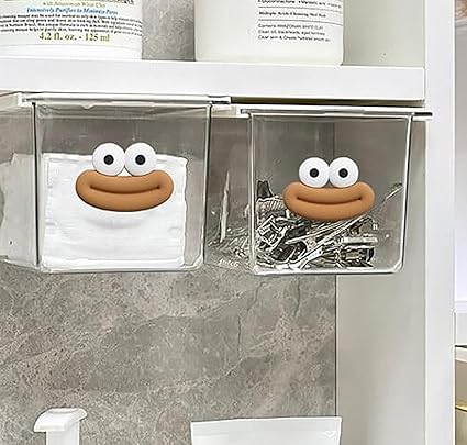 House of Quirk Mini Drawer Storage Box - Transparent Cartoon Bathroom Cabinet with Drawer Shelf (Set of 2)