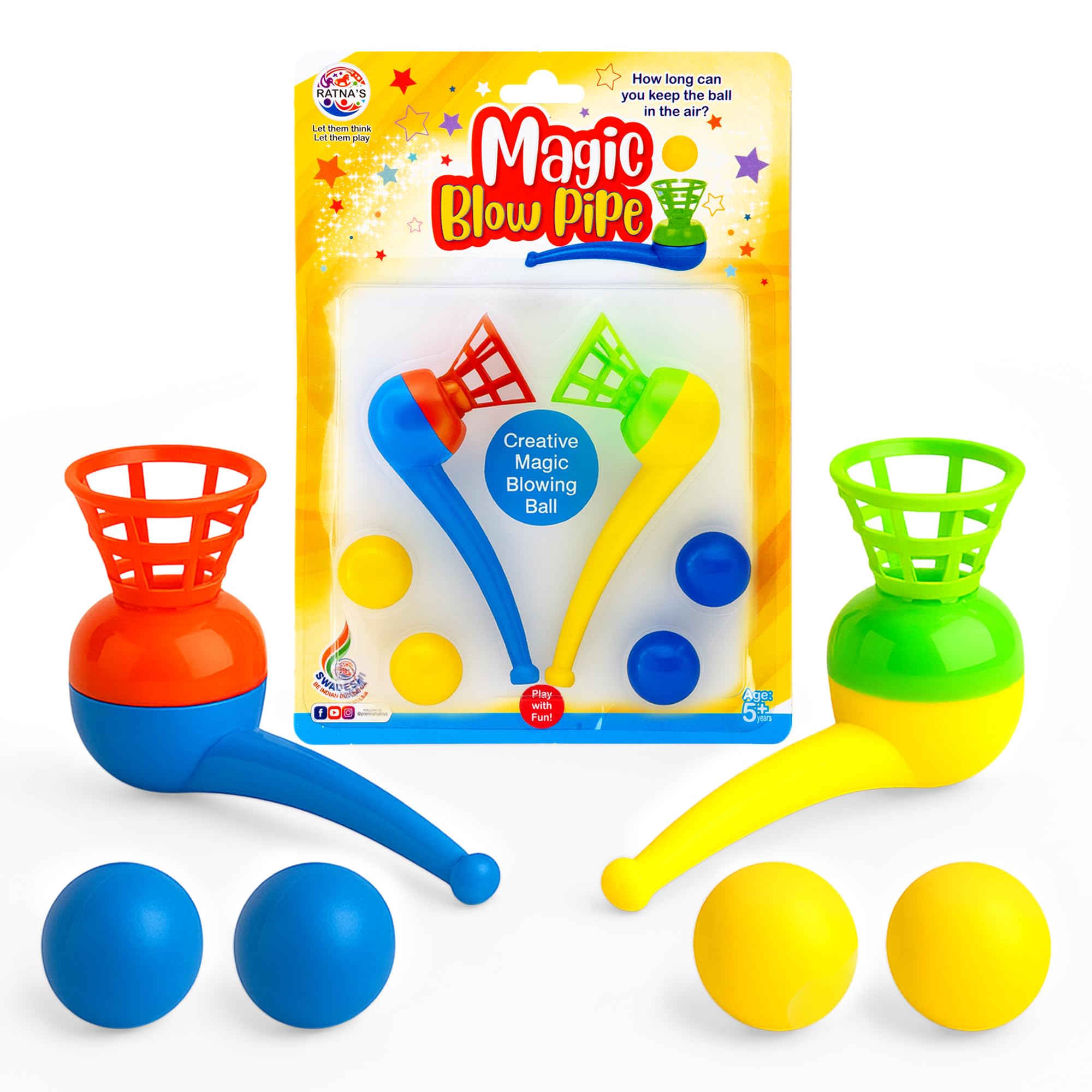 Ratna's Magic Blow Pipe Set of 2 Floating Ball Creative Magic Blowing Ball Toy Party Game for Kids & Adults