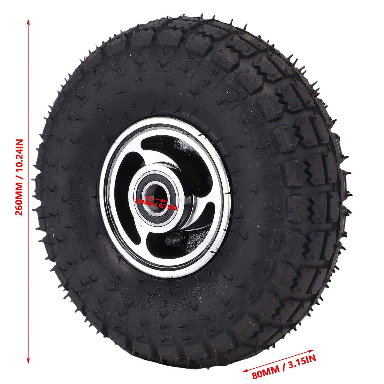 Fafeicy 10in Replacement Wheel, 3.50 4 Tire and Wheel Assembly with 6204 Bearings and Non Slip Tread, for Wheelbarrow Unicycle Garden Cart