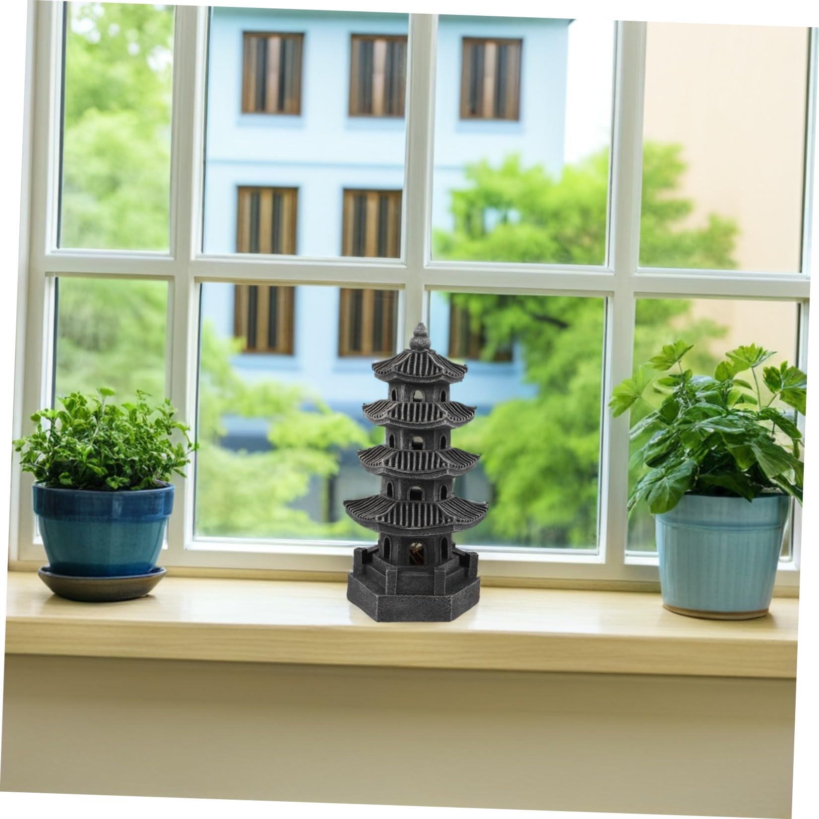 Sosoport Lanterna Solare a Pagoda Giapponese in Resina da Giardino, Decorazione Orientale per Esterni Illuminazione a LED per Vialetti e Patio, Luce Solare da Esterno per Atmosfera Serale